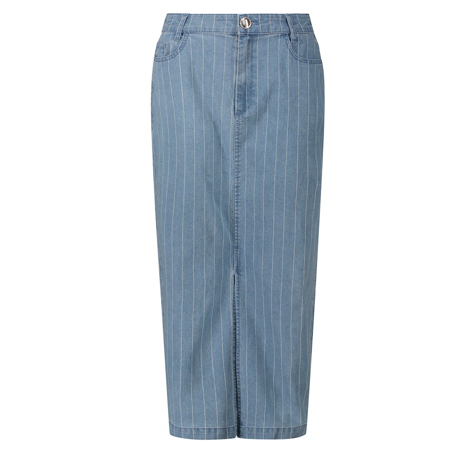 Off Figure Pinstripe Denim Maxi Skirt - Front