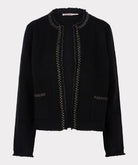 Black jacket with decorative stitching on a white background