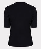 back View off figure Black short-sleeve top on a light gray background
