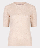 Beige short-sleeve sweater on a light gray background