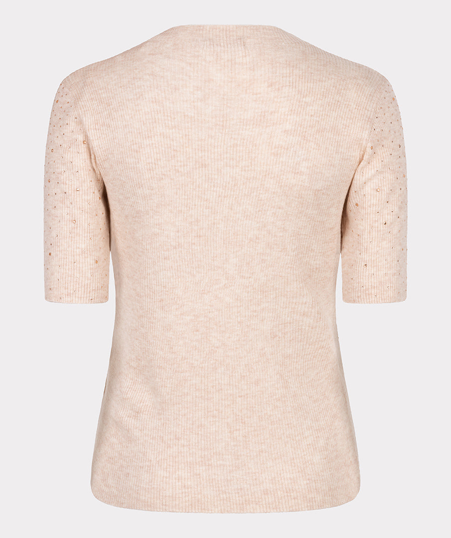 Back View of Beige ribbed sweater on a white background