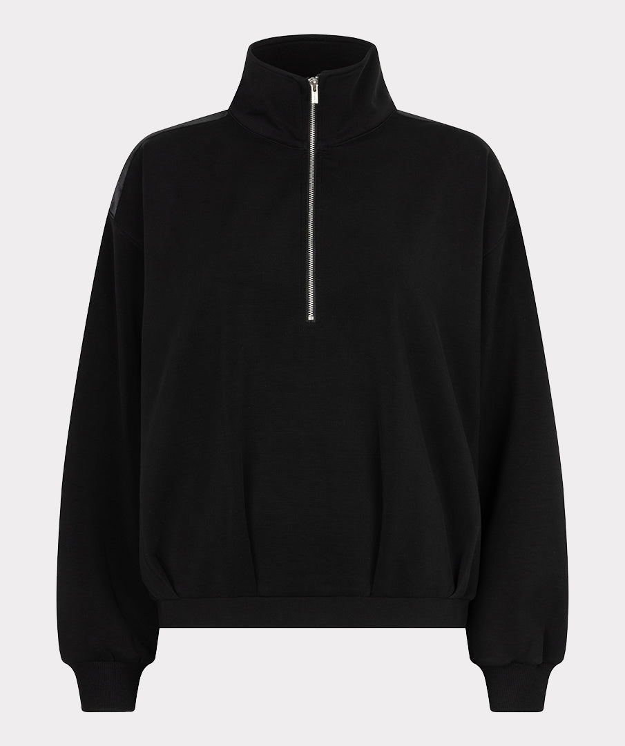 Black half-zip sweatshirt on a light gray background