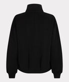 Back View of Black zip front sweatshirt on a light gray background
