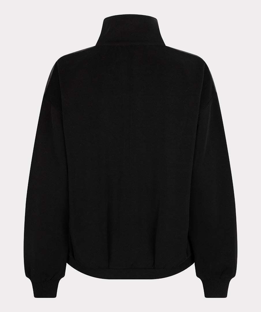 Back View of Black zip front sweatshirt on a light gray background