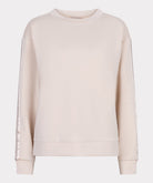 Beige sweatshirt with decorative side panels on a white background