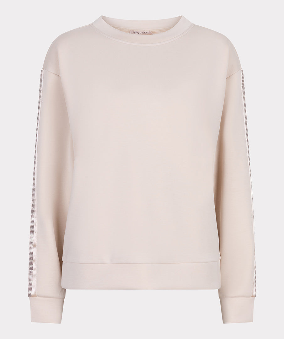Beige sweatshirt with decorative side panels on a white background