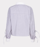Back View off figure of Striped shirt with ruffled sleeves on a white background