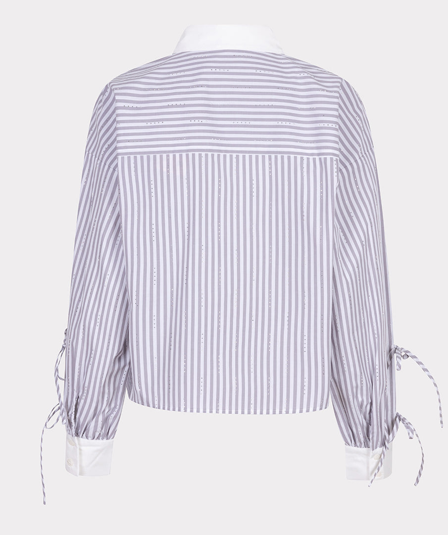 Back View off figure of Striped shirt with ruffled sleeves on a white background