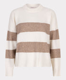 Sweater with brown and white stripes on a light gray background