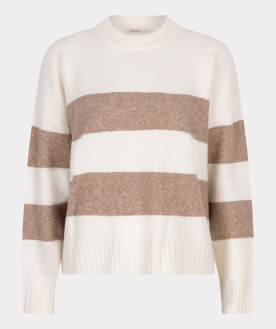 Sweater with brown and white stripes on a light gray background