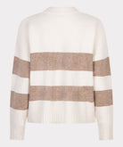 Back View of Beige and white striped sweater on a white background