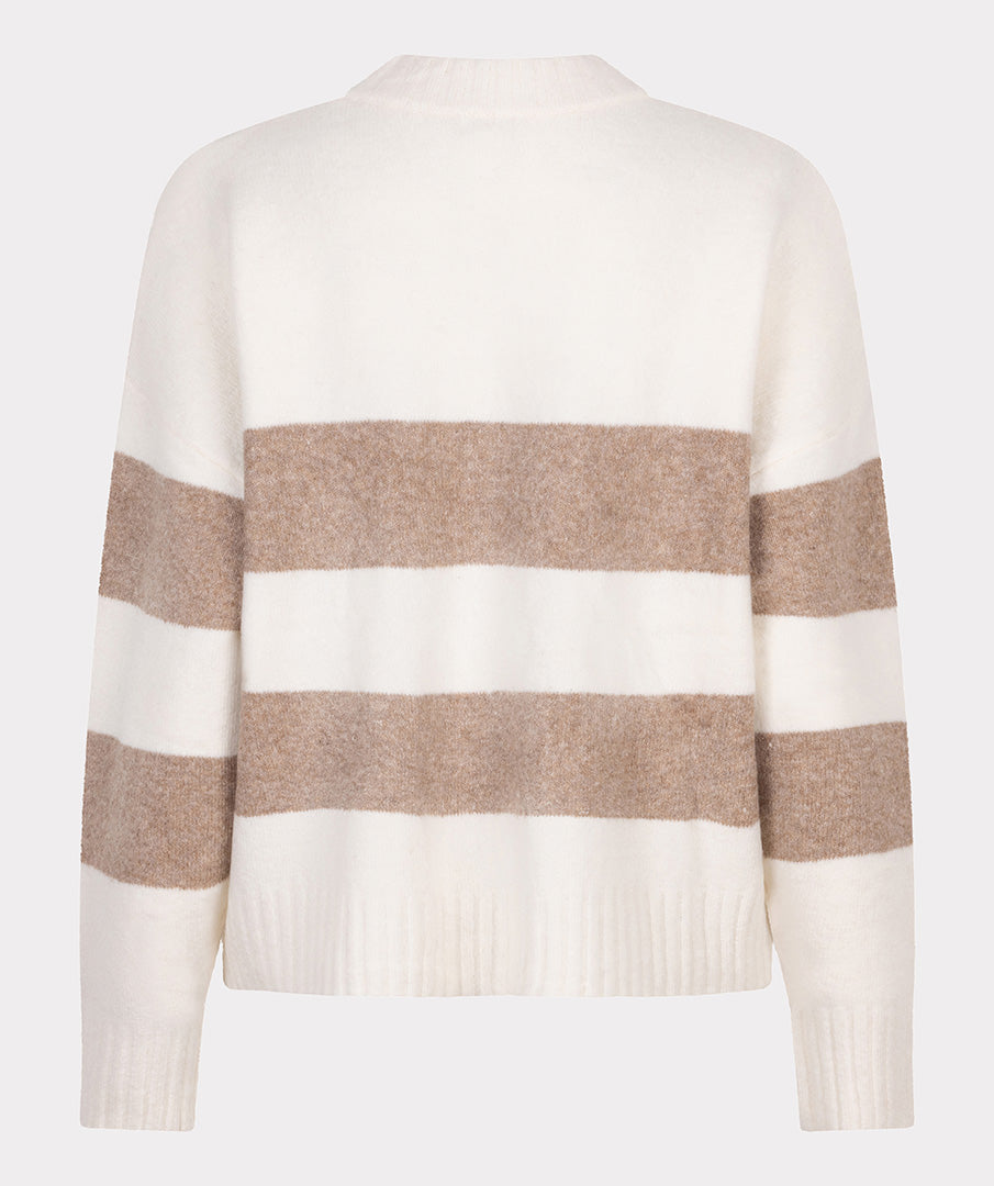 Back View of Beige and white striped sweater on a white background