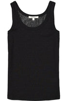 Black shimmer tank top on a white background