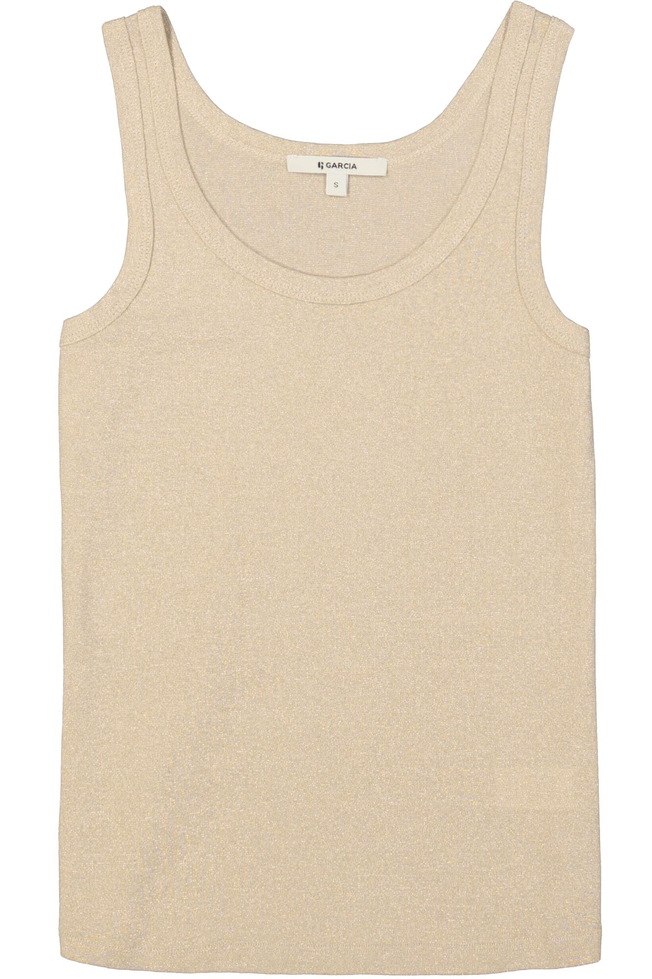 Beige shimmer tank top on a white background