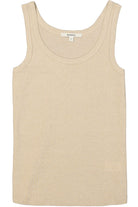 Beige shimmer tank top on a white background