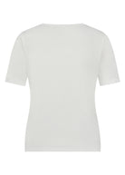 Back view of a white V-neck short sleeve T-shirt.