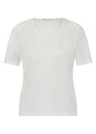 Front view of a white V-neck short sleeve T-shirt.