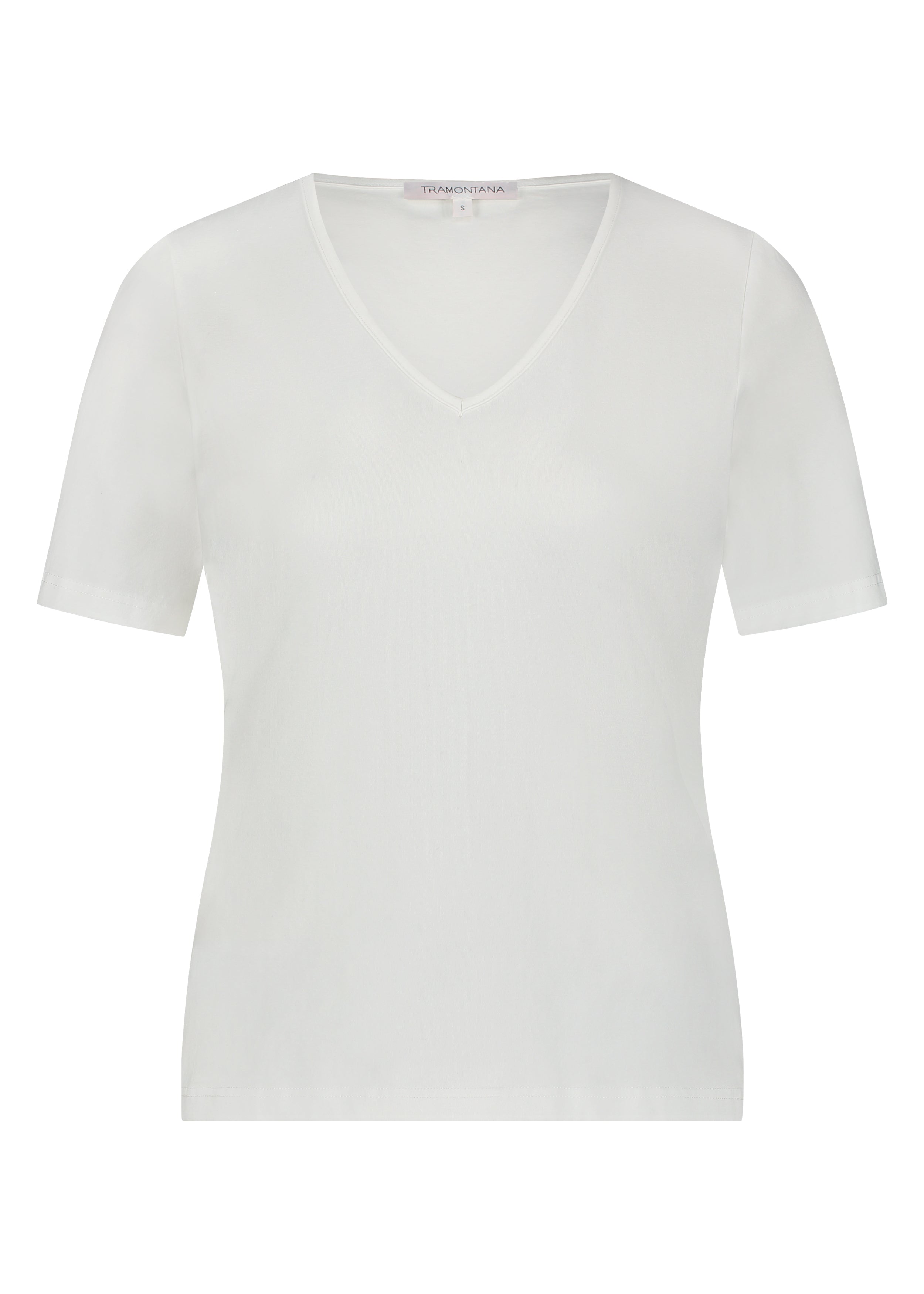 Front view of a white V-neck short sleeve T-shirt.